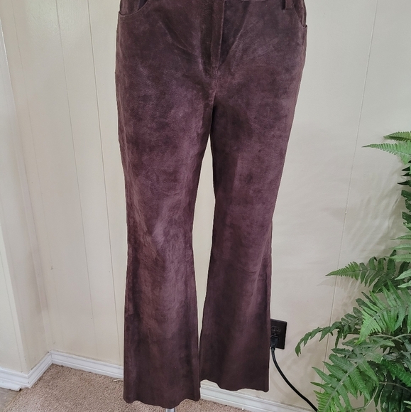 Context Raw Hem 100% Leather Brown Pant Sz 8P Slim - Picture 1 of 13